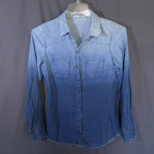 Maurice's Button Down Chambray Ombre Blouse Long Sleeve‎ Lightweight Size Small
